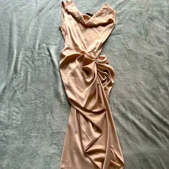 Champagne Satin Off The Shoulder Draped Skirt Midi Dress Buy Florence  Waterfall Dress in Champagne Satin